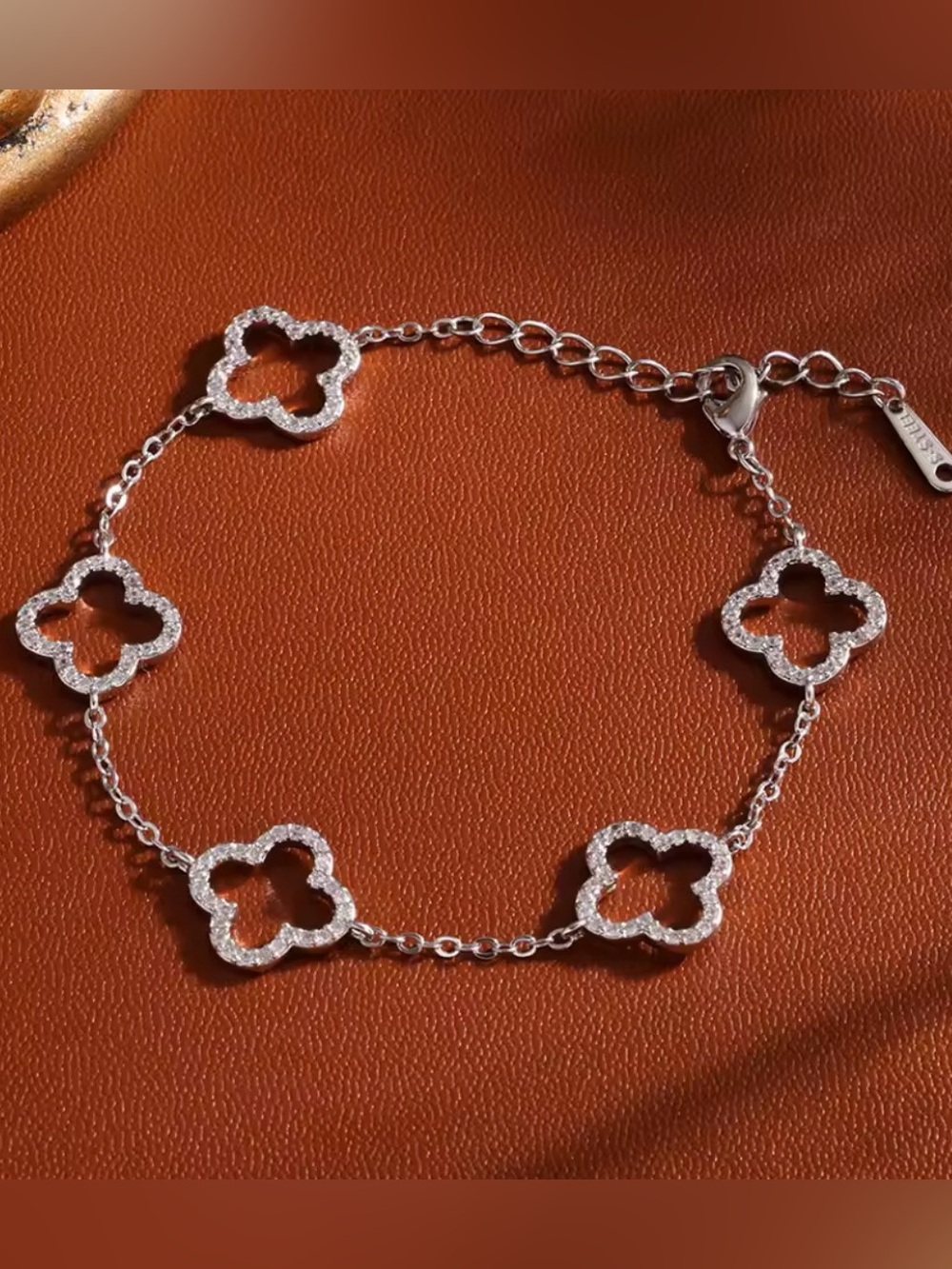 BraceletGold Clover Link Bracelet with Sparkling Accents